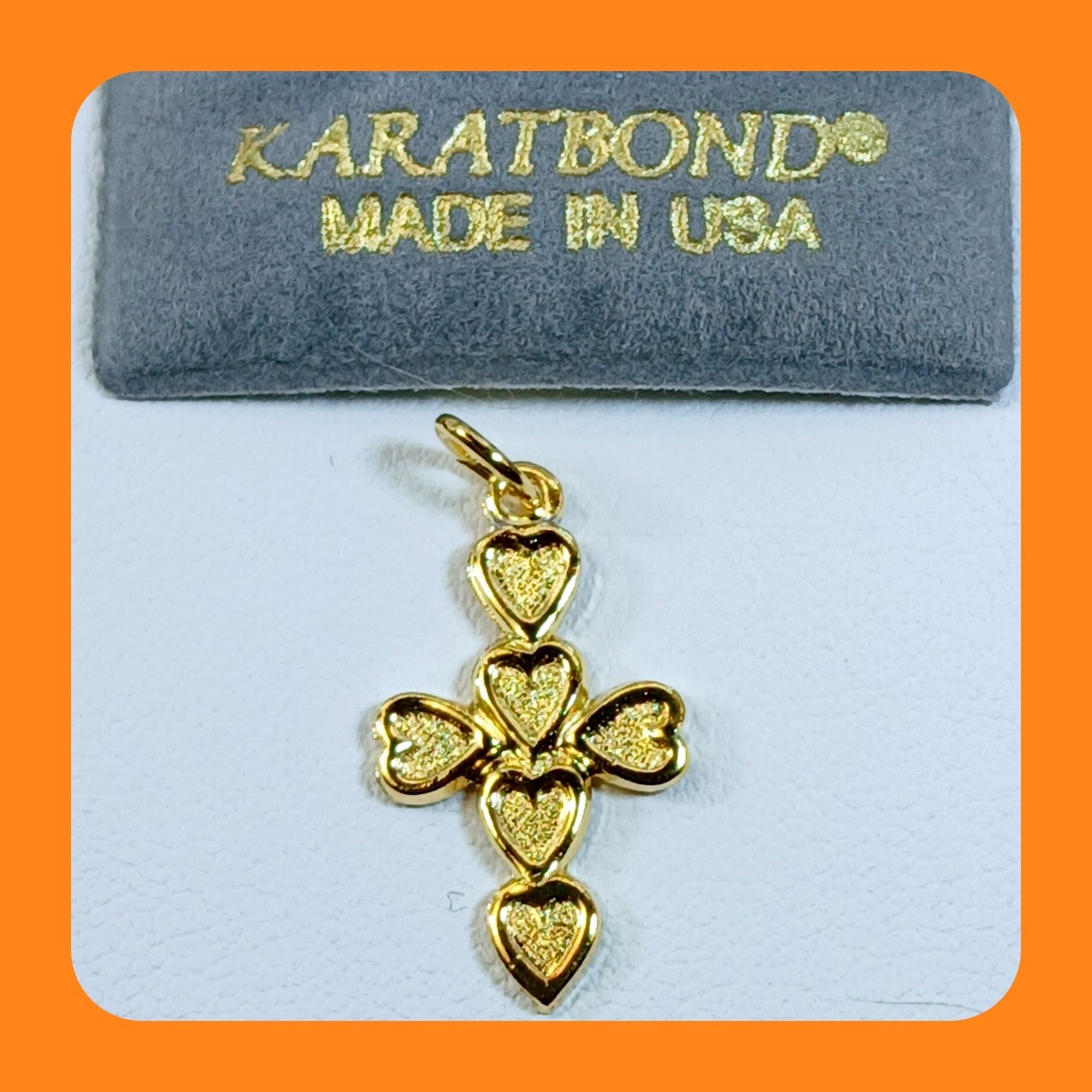 Vintage Karatbond Gold Heart Cross Pendant Textured 90s Y2k Made In Usa Nos New